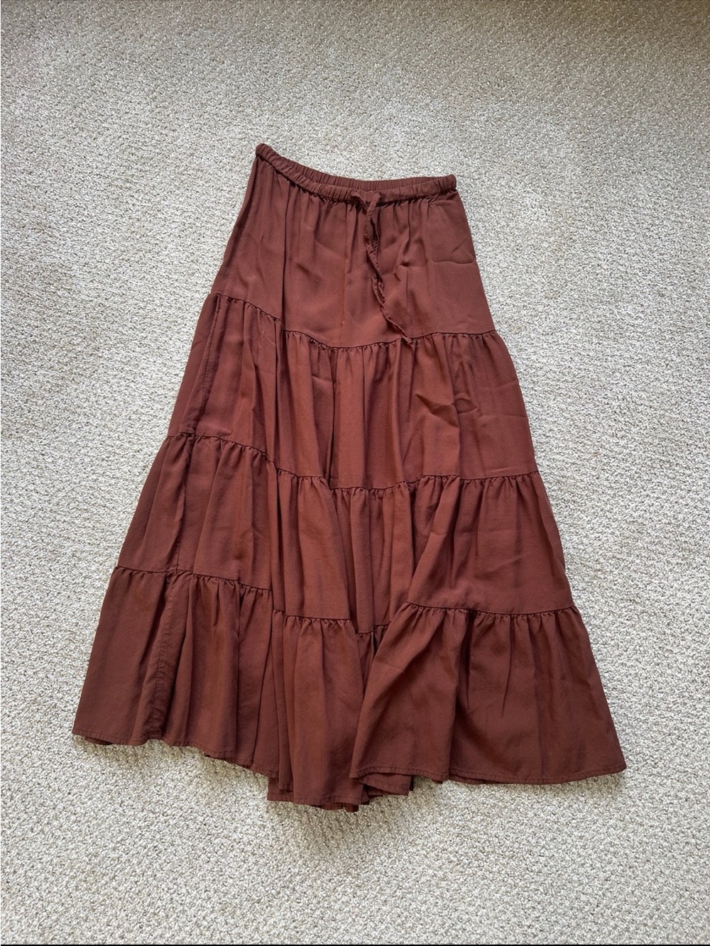 Altar'd State Tiered Maxi Skirt in Chestnut Brown